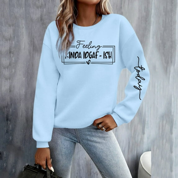 Women's Fashion Casual Solid Color Loose Long Sleeve Letter Print Round Neck Hoodie Fall Clothes Women Adult Small Hoodie Light Jacket Women Butter Hoodies Women Women Drop Shoulder Sweatshirt