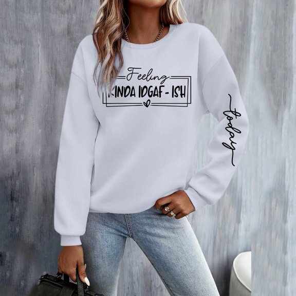 Women's Fashion Casual Solid Color Loose Long Sleeve Letter Print Round Neck Hoodie Fall Clothes Women Adult Small Hoodie Light Jacket Women Butter Hoodies Women Women Drop Shoulder Sweatshirt