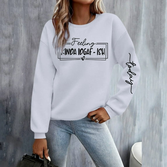 Women's Fashion Casual Solid Color Loose Long Sleeve Letter Print Round Neck Hoodie Fall Clothes Women Adult Small Hoodie Light Jacket Women Butter Hoodies Women Women Drop Shoulder Sweatshirt