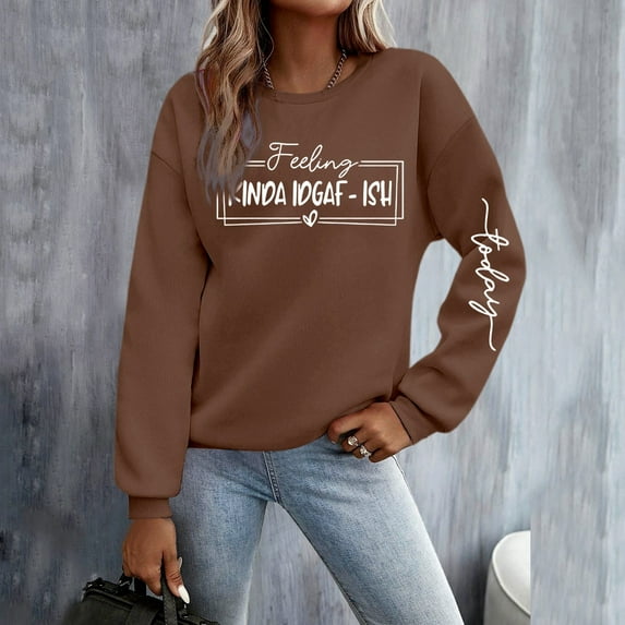 Women's Fashion Casual Solid Color Loose Long Sleeve Letter Print Round Neck Hoodie Fall Clothes Women Adult Small Hoodie Light Jacket Women Butter Hoodies Women Women Drop Shoulder Sweatshirt