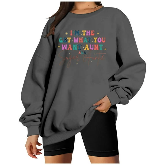 Women's Fashion Casual Solid Color Loose Long Sleeve Letter Print Round Neck Hoodie Graphic Workout Tops Women Athletic Jacket with Hood Women Ladies Hoodies Pullover Sweatshirt Knit Short Sleeve Top