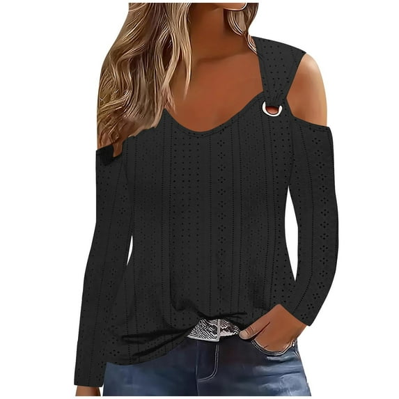 Women's Fashion Casual Solid Color Off-Shoulder Long-Sleeved Blouse, Stylish and Comfortable Top for Women, Perfect for Daily Wear, Office, Casual Outings, and Weekend Plans.