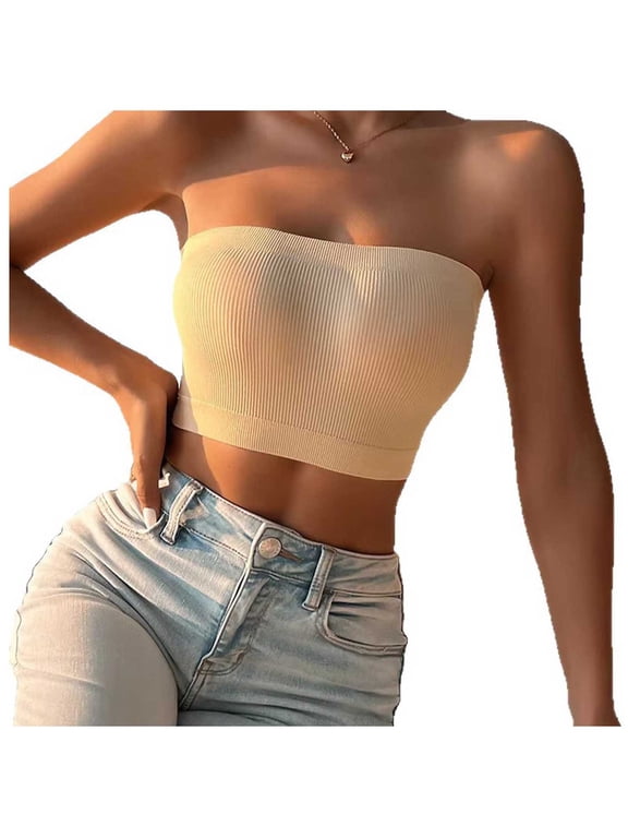 Women's Fashion Casual Solid Color Open Back Strapless Bra Tube Tops