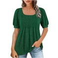 thumbnail image 1 of Women's Fashion Casual Solid Color Pleated Comfortable Short Sleeve Sweatshirt Tops Blouse, 1 of 5