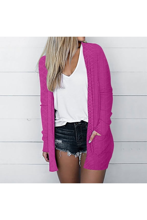 Women's Fashion Casual Solid Color Pocket Solid Color Cardigan Long Sleeved Coat Fancy Cardigan Womens Dusters And Kimonos Women Cardigan Sweaters for Fall plus Size Swing Cardigan plus Size Sweater