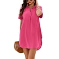 thumbnail image 1 of Women's Fashion Casual Solid Color Stand Collar Round Hem Dress, 1 of 2