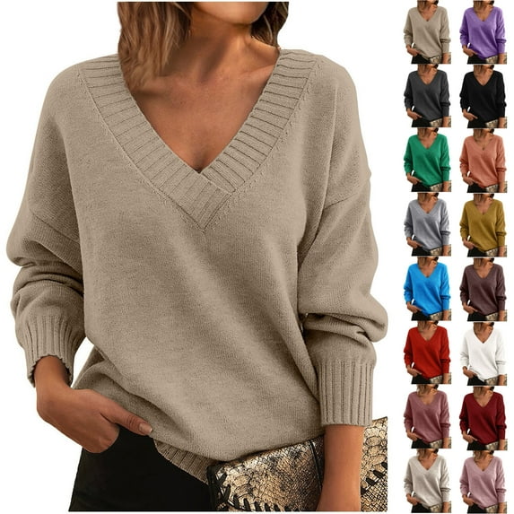 Women's Fashion Casual Solid Color Sweater Set Head V Neck Warm Long-sleeved Sweater for Fall Winter Layering and Comfort,Coffee,5XL