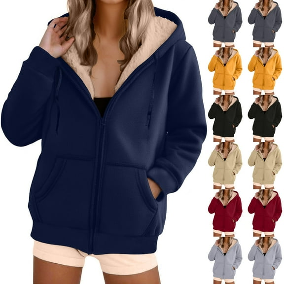 Women's Fashion Casual Solid Color Sweatshirt Loose Zipper Cardigan Long Sleeve Hooded Jacket for Fall and Winter Casual Wear,Dark Gray,L