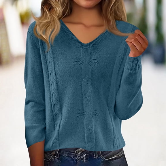 Women's Fashion Casual Solid Color V Neck Long Sleeve Pullover Sweater TopCasual Daily Wear,Comfy Knitwear for Women