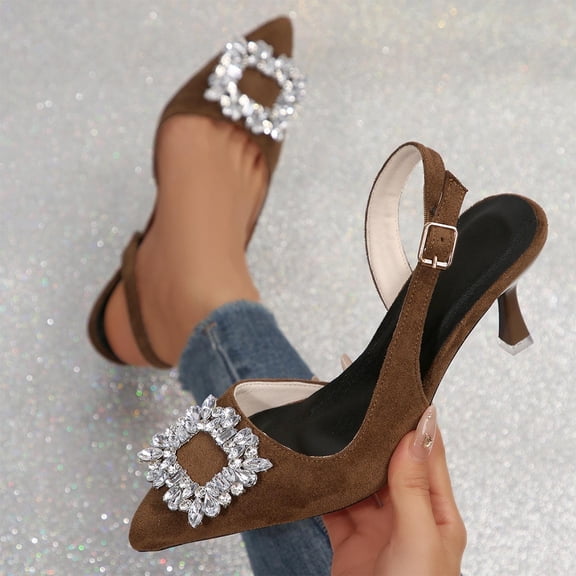Women's Fashion Casual Spring Summer Pointed Toe Buckle Slingback High Heel Pumps Elegant Office Work Dress Shoes Brown