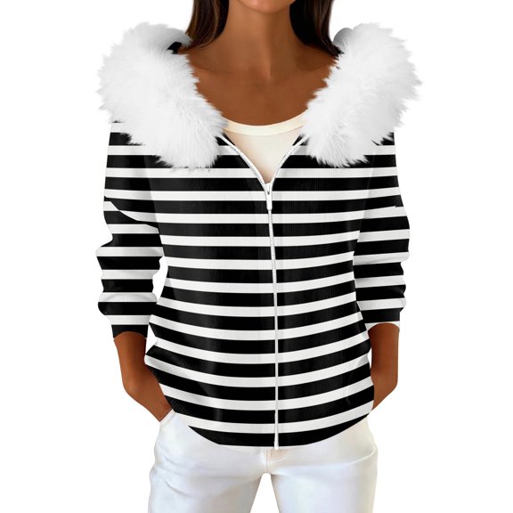 Women's Fashion Casual Sweater Zipper Cardigan, Geometric Print Plush Hooded Jacket for Modern Contemporary Style and Comfort,Dark Gray,S