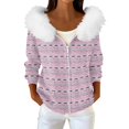 thumbnail image 1 of Women's Fashion Casual Sweater with Zipper Print, Plush Hooded Cardigan Jacket for Christmas Season and Cozy Wear,Purple Pink,2XL, 1 of 7