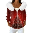 thumbnail image 1 of Women's Fashion Casual Sweater with Zipper Print, Plush Hooded Cardigan Jacket for Christmas Season and Cozy Wear,Red,S, 1 of 7