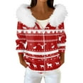 thumbnail image 1 of Women's Fashion Casual Sweater with Zipper Print, Plush Hooded Cardigan Jacket for Christmas Season and Cozy Wear,Red,XL, 1 of 7