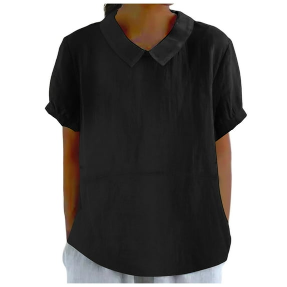 Women's Fashion Casual T-Shirt Loose Fit Solid Color Short Sleeve Turndown Neck Top Comfortable Breathable Daily Wear