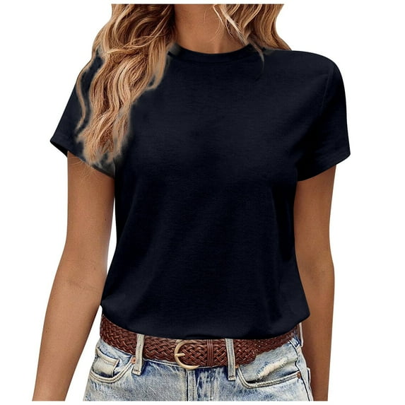 Women's Fashion Casual T-Shirt Round Neck Short Sleeve Comfortable Versatile Solid Top for Home Commute Everyday Wear