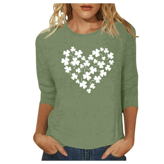 Women's Fashion Casual T-Shirts for Stylish Outfits St Patrick's Print 3/4 Sleeve Crewneck Top for Any Occasion Comfortable and Women's Apparel