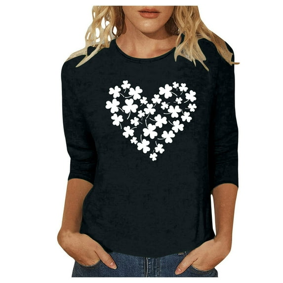 Women's Fashion Casual T-Shirts for Stylish Outfits St Patrick's Print 3/4 Sleeve Crewneck Top for Any Occasion Comfortable and Women's Apparel