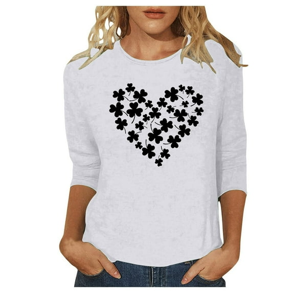 Women's Fashion Casual T-Shirts for Stylish Outfits St Patrick's Print 3/4 Sleeve Crewneck Top for Any Occasion Comfortable and Women's Apparel