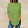 thumbnail image 1 of Women's Fashion Casual Top, Solid Color Round Neck Three Quarter Sleeve T-Shirt, Simple and Comfortable Blouse for Everyday Relaxed Outfits Green XXXXL, 1 of 6