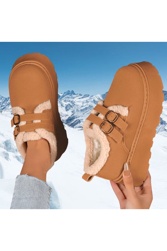 Women's Fashion Casual Trend Classic Thick Sole Double Buckle Winter Warm Fleece Snow Boots For Stylish Comfort Look