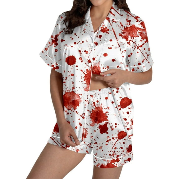 Women's Fashion Casual Two Piece Outfits For Women Short Sleeve V Neck Shorts Set Pajama Sets For Women 16 Piece