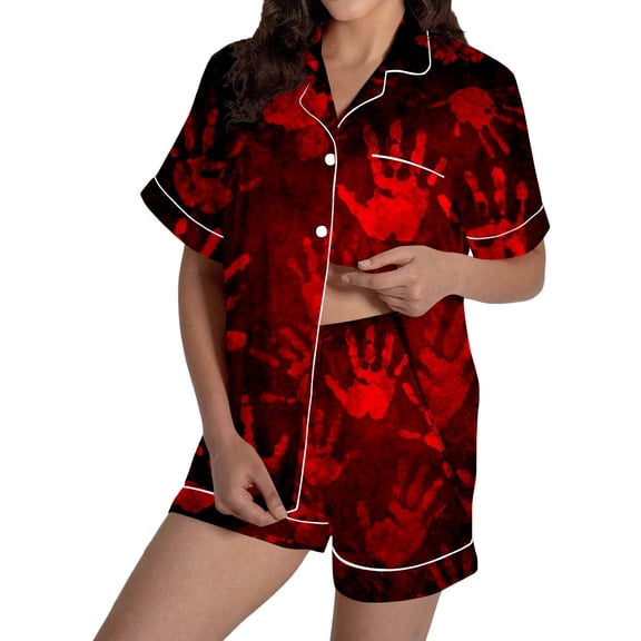 Women's Fashion Casual Two Piece Outfits For Women Short Sleeve V Neck Shorts Set Pajama Women
