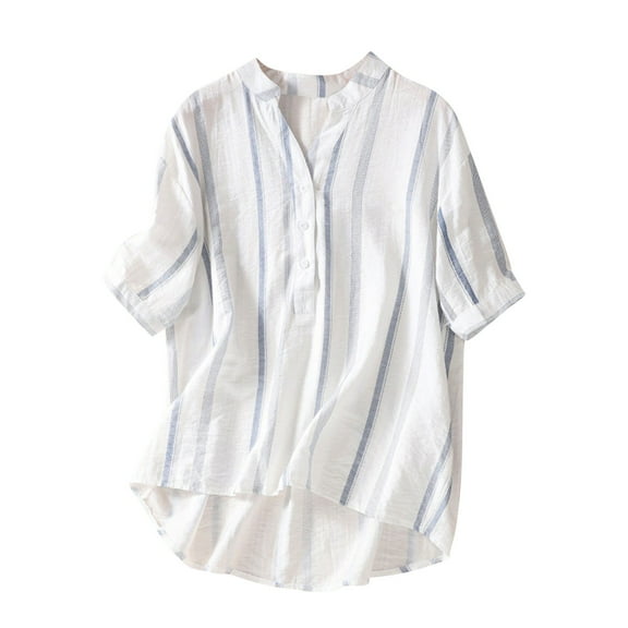 Women’s Fashion Casual V-Neck Short Sleeve T-Shirt, Cotton Linen Loose Sweatshirt Blouse Top, Comfortable and Stylish Pullover for Daily Wear, Summer Casual Loose Fit Top for Women