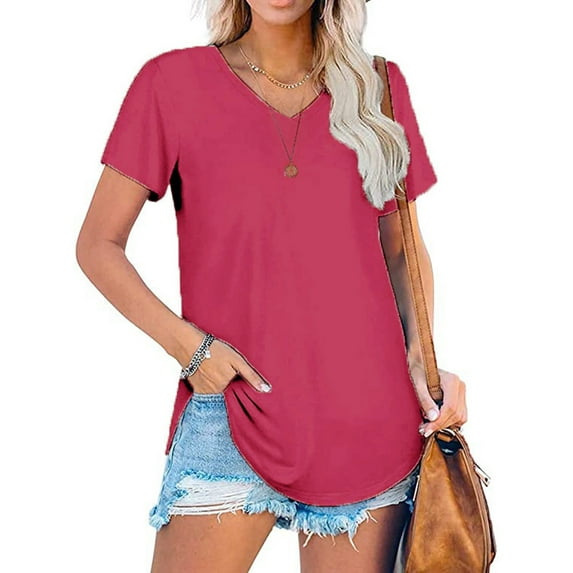 Women's Fashion Casual V Neck Solid Color Loose Short Sleeved T Shirt Top Loose T Shirts Shirts Women T Shirt Womens Short Sleeved Athletic Tops Womens Long Sleeved Tees Spandex T Shirts Athletic V