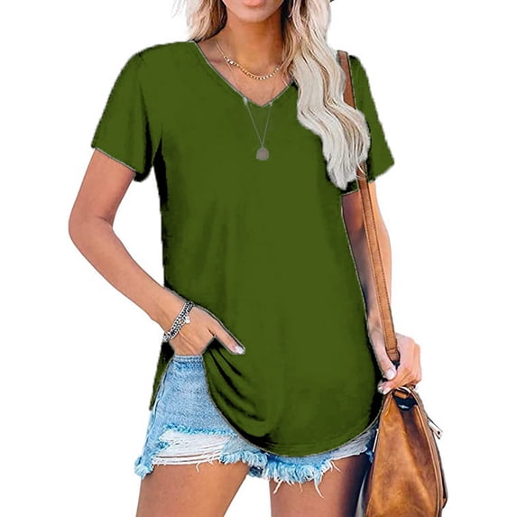 Women's Fashion Casual V Neck Solid Color Loose Short Sleeved T Shirt Top Loose T Shirts Shirts Women T Shirt Womens Short Sleeved Athletic Tops Womens Long Sleeved Tees Spandex T Shirts Athletic V