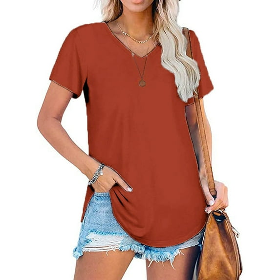 Women's Fashion Casual V Neck Solid Color Loose Short Sleeved T Shirt Top Loose T Shirts Shirts Women T Shirt Womens Short Sleeved Athletic Tops Womens Long Sleeved Tees Spandex T Shirts Athletic V