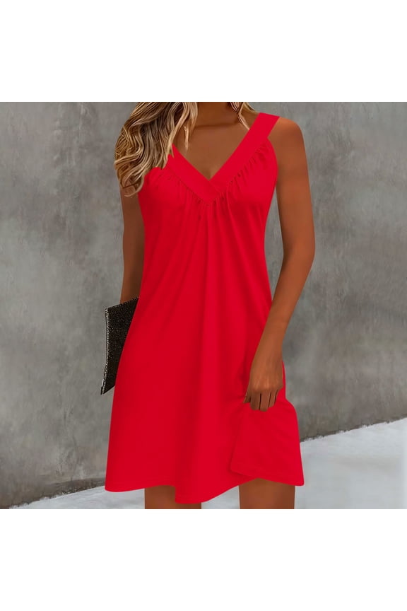 Women‘s’Fashion Casual V-neck Pleated Solid Color Long Sleeved Elasticity Dress Summer Dresses For Women Fashion Clothing Athletic Stretchy Going Out