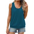 thumbnail image 1 of Women's Fashion Casual With A Pleated Solid Color Crew Neck Loose Vest T Shirt, 1 of 2