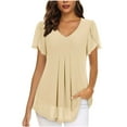 thumbnail image 1 of Women's Fashion Chiffon Solid Color Casual V-Neck Short Sleeve T-shirt Tops, 1 of 6