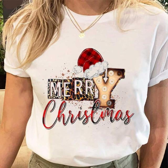 Women's Fashion Christmas Graphic Print Short Sleeve Trendy T-shirt - Walmart.com