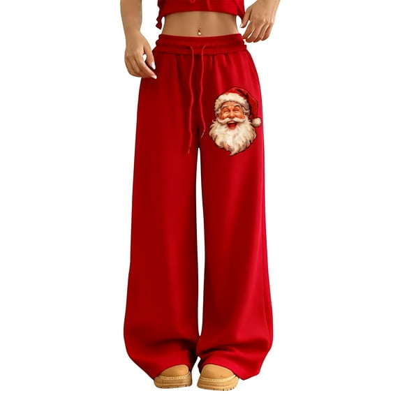 Women's Fashion Christmas Loose Drawstring Waist Solid Color Casual Sweatpants, Comfortable Pants for Sports and Everyday Wear, Soft Material,Ginger,S