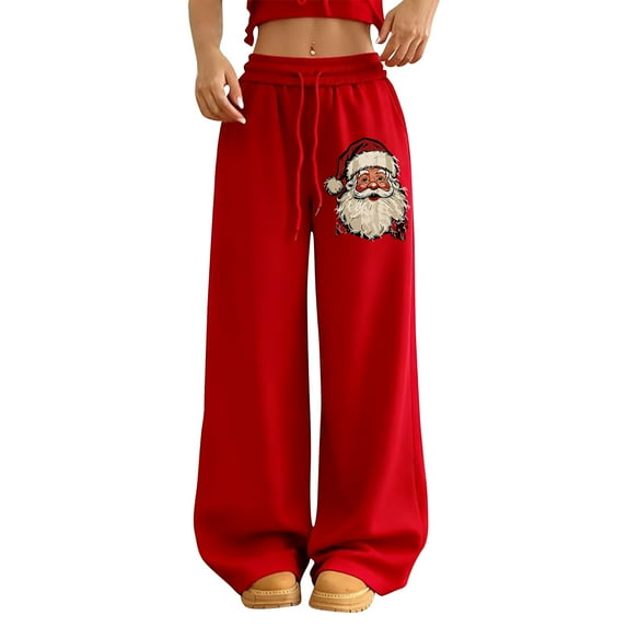 Women's Fashion Christmas Loose Drawstring Waist Solid Color Casual Sweatpants, Comfortable Pants for Sports and Everyday Wear, Soft Material,Red,L