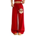 thumbnail image 1 of Women's Fashion Christmas Loose Drawstring Waist Solid Color Casual Sweatpants, Comfortable Pants for Sports and Everyday Wear, Soft Material,Wine,S, 1 of 5