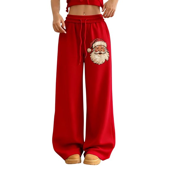 Women's Fashion Christmas Loose Drawstring Waist Solid Color Casual Sweatpants, Comfortable Pants for Sports and Everyday Wear, Soft Material,Wine,S