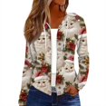 thumbnail image 1 of Women's Fashion Christmas Print Casual Zip-Up Long-Sleeve Hooded Jacket, for Outdoor Activities and Daily Use,Beige,XL, 1 of 6