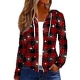 thumbnail image 1 of Women's Fashion Christmas Print Casual Zip-Up Long-Sleeve Hooded Jacket, for Outdoor Activities and Daily Use,Deep Red,2XL, 1 of 6