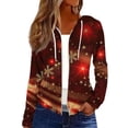thumbnail image 1 of Women's Fashion Christmas Print Casual Zip-Up Long-Sleeve Hooded Jacket, for Outdoor Activities and Daily Use,Gold,M, 1 of 6