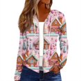 thumbnail image 1 of Women's Fashion Christmas Print Casual Zip-Up Long-Sleeve Hooded Jacket, for Outdoor Activities and Daily Use,Pink,L, 1 of 6