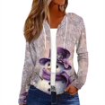thumbnail image 1 of Women's Fashion Christmas Print Casual Zip-Up Long-Sleeve Hooded Jacket, for Outdoor Activities and Daily Use,Purple,M, 1 of 6