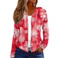 thumbnail image 1 of Women's Fashion Christmas Print Casual Zip-Up Long-Sleeve Hooded Jacket, for Outdoor Activities and Daily Use,Watermelon Red,2XL, 1 of 6