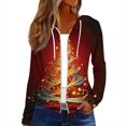 thumbnail image 1 of Women's Fashion Christmas Print Casual Zip-Up Long-Sleeve Hooded Jacket, for Outdoor Activities and Daily Use,Wine,L, 1 of 6