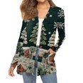 thumbnail image 1 of Women's Fashion Christmas Print Long-Sleeved Pocketed Slim-Fit Cardigan Coat for Holiday Party and Elegant Outerwear,Dark Green,L, 1 of 6