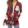thumbnail image 1 of Women's Fashion Christmas Print Long-Sleeved Pocketed Slim-Fit Cardigan Coat for Holiday Party and Elegant Outerwear,Deep Red,M, 1 of 7