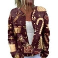 thumbnail image 1 of Women's Fashion Christmas Printed Long Sleeve Knitted Cardigan Button Down Jacket for Holiday Casual Wear and Women's Outerwear with Festive Design,Coffee,M, 1 of 6