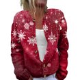 thumbnail image 1 of Women's Fashion Christmas Printed Long Sleeve Knitted Cardigan Button Down Jacket for Holiday Casual Wear and Women's Outerwear with Festive Design,Deep Red,S, 1 of 6